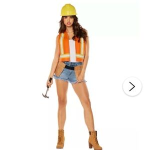 Orange Construction Worker Costume with Yellow Hard Hat